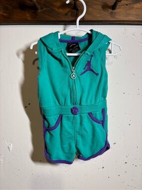 Jordan Teal Hoodie Romper with Purple Jumpman Accents